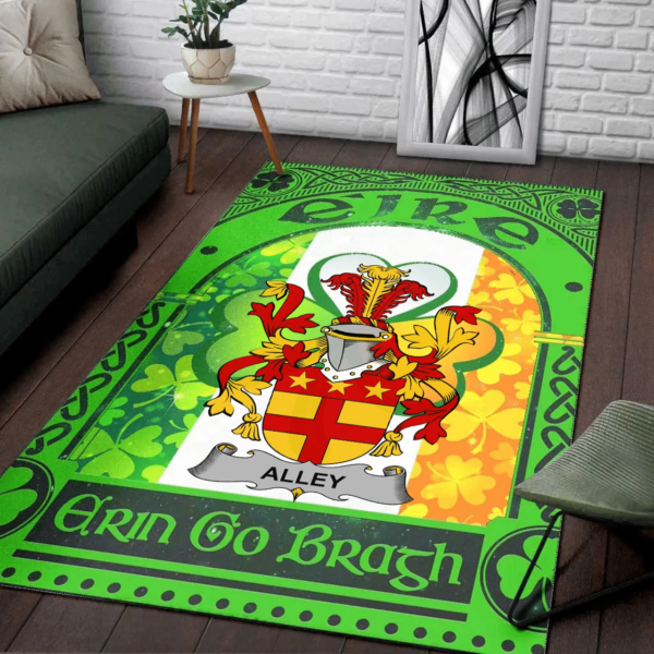 Ireland Area Rug - Alley Family Crest Area Rug - Irish Shamrock With Ireland Flag