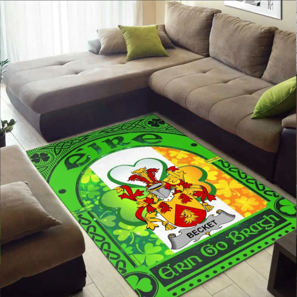 Ireland Area Rug - Becket Family Crest Area Rug - Irish Shamrock With Ireland Flag - Image 2