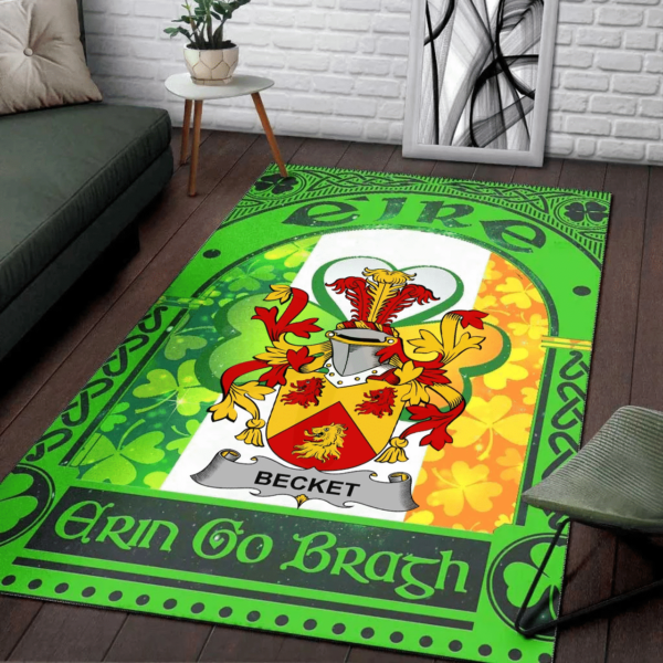 Ireland Area Rug - Becket Family Crest Area Rug - Irish Shamrock With Ireland Flag