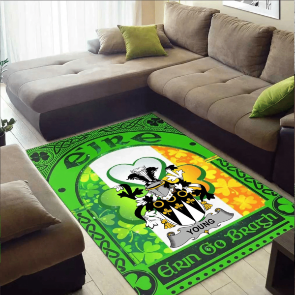 Ireland Area Rug - Young Family Crest Area Rug - Irish Shamrock With Ireland Flag - Image 2