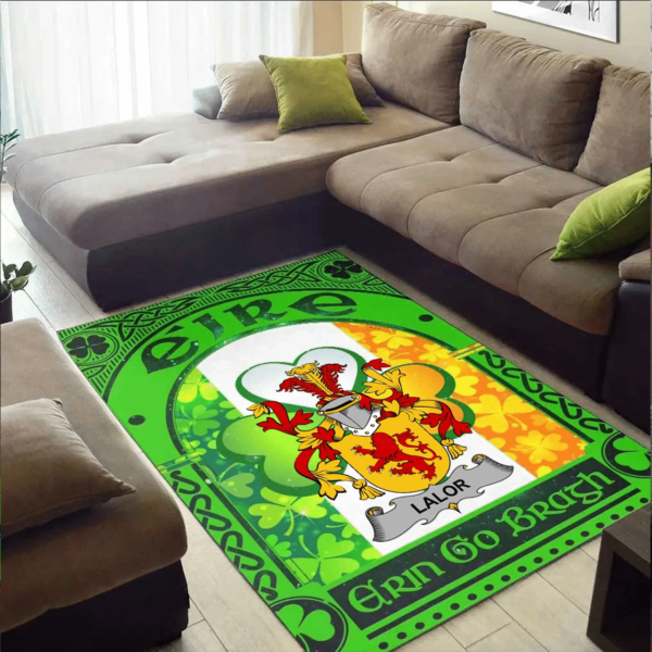 Ireland Area Rug - Lalor or O'Lawlor Family Crest Area Rug - Irish Shamrock With Ireland Flag - Image 2