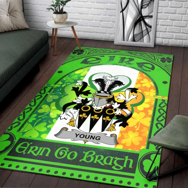 Ireland Area Rug - Young Family Crest Area Rug - Irish Shamrock With Ireland Flag