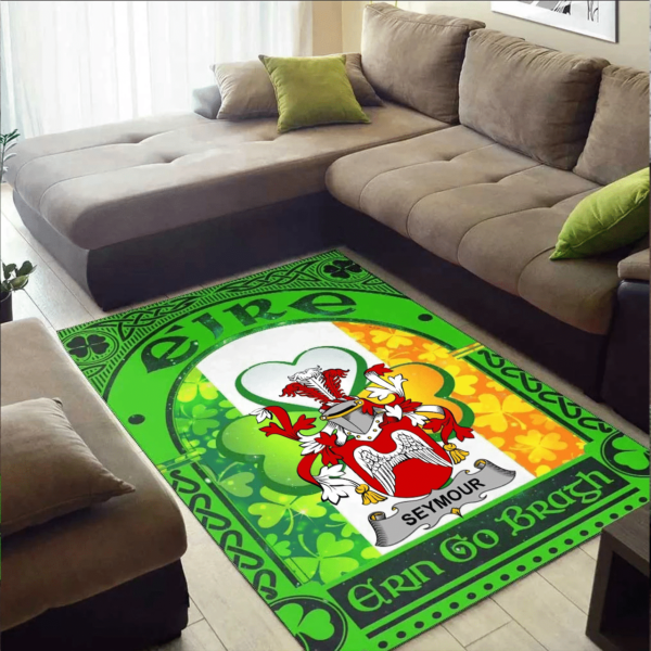 Ireland Area Rug - Seymour Family Crest Area Rug - Irish Shamrock With Ireland Flag - Image 2