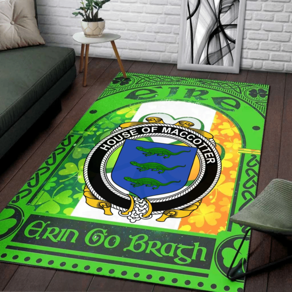 Ireland Area Rug - House of MACCOTTER Family Crest Area Rug - Irish Shamrock With Ireland Flag