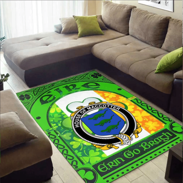 Ireland Area Rug - House of MACCOTTER Family Crest Area Rug - Irish Shamrock With Ireland Flag - Image 2