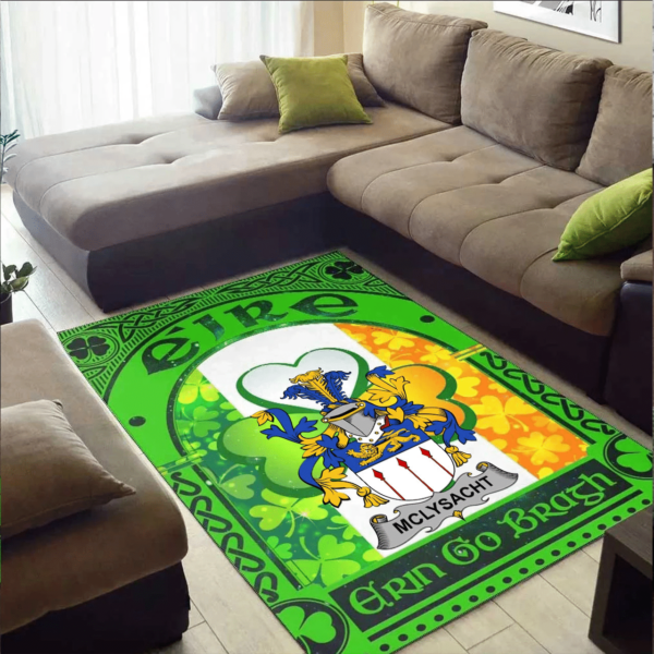 Ireland Area Rug - McLysacht or Lysacht Family Crest Area Rug - Irish Shamrock With Ireland Flag - Image 2