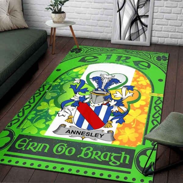 Ireland Area Rug - Annesley Family Crest Area Rug - Irish Shamrock With Ireland Flag