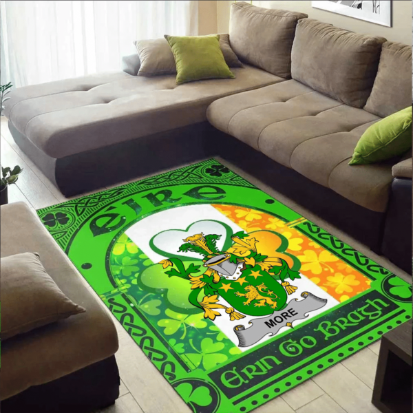 Ireland Area Rug - More or O'More Family Crest Area Rug - Irish Shamrock With Ireland Flag - Image 2