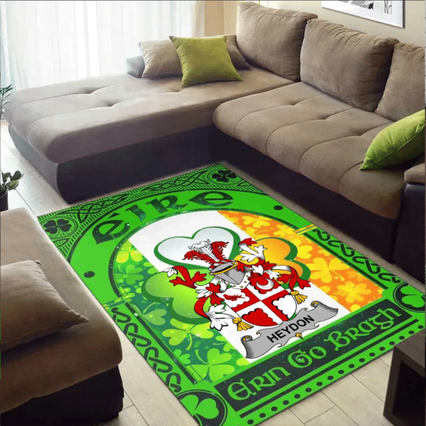 Ireland Area Rug - Heydon Family Crest Area Rug - Irish Shamrock With Ireland Flag - Image 2