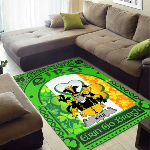 Ireland Area Rug - Kyle Family Crest Area Rug - Irish Shamrock With Ireland Flag - Image 2