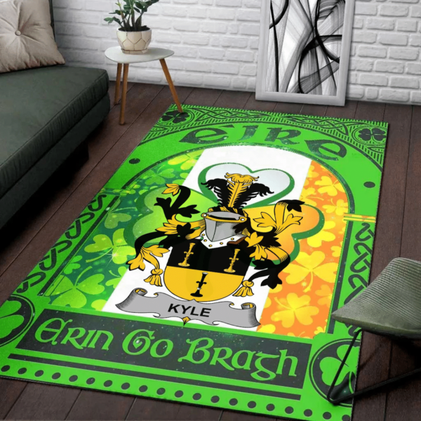 Ireland Area Rug - Kyle Family Crest Area Rug - Irish Shamrock With Ireland Flag