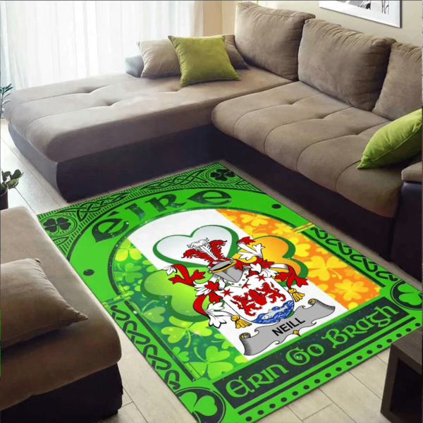 Ireland Area Rug - Neill or O'Neill Family Crest Area Rug - Irish Shamrock With Ireland Flag - Image 2