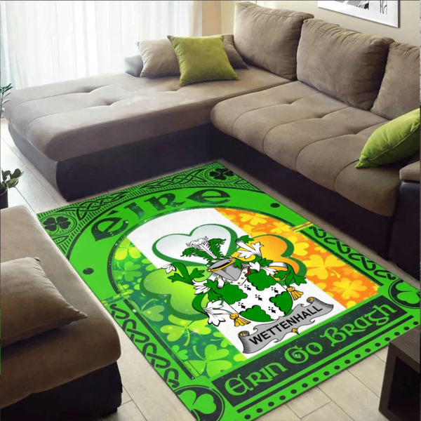 Ireland Area Rug - Wettenhall Family Crest Area Rug - Irish Shamrock With Ireland Flag - Image 2