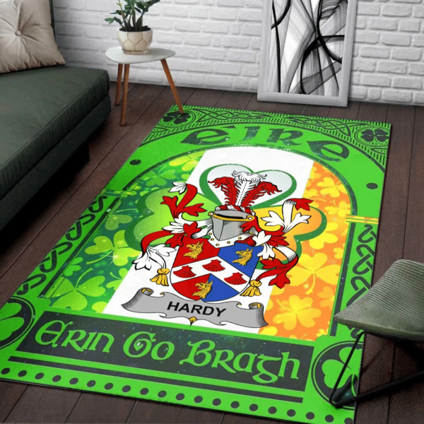 Ireland Area Rug - Hardy Family Crest Area Rug - Irish Shamrock With Ireland Flag