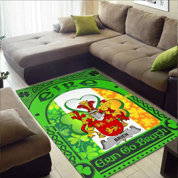 Ireland Area Rug - Brien or Bryan Family Crest Area Rug - Irish Shamrock With Ireland Flag - Image 2