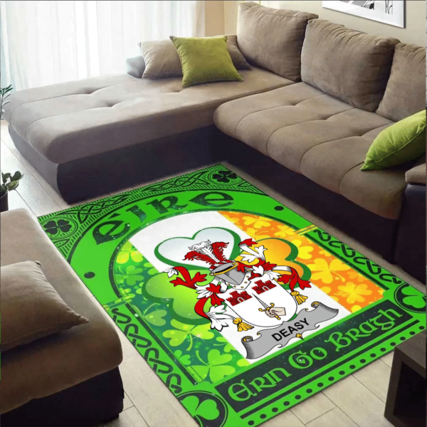 Ireland Area Rug - Deasy Family Crest Area Rug - Irish Shamrock With Ireland Flag - Image 2