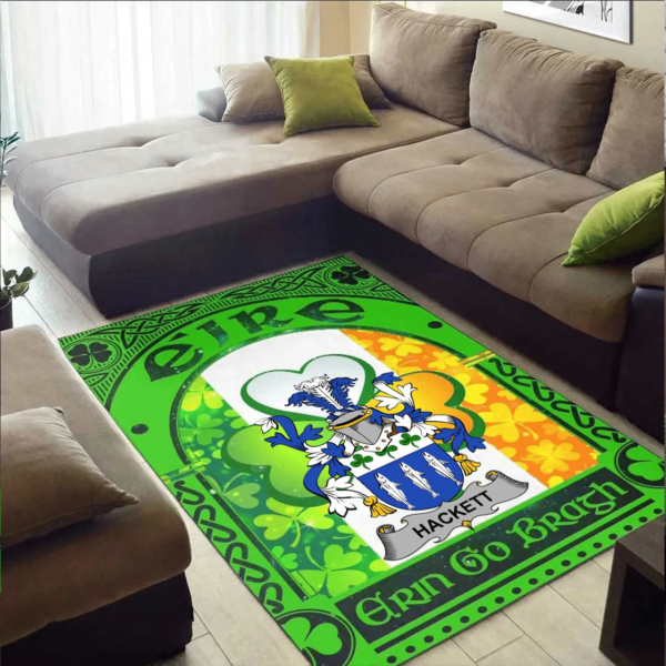 Ireland Area Rug - Hackett Family Crest Area Rug - Irish Shamrock With Ireland Flag - Image 2