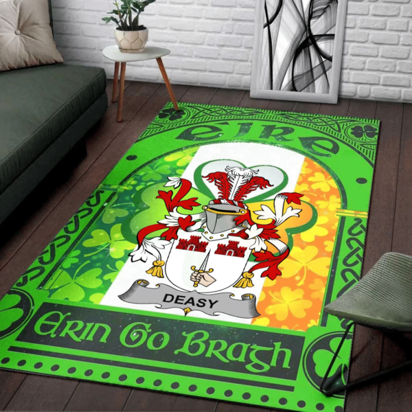 Ireland Area Rug - Deasy Family Crest Area Rug - Irish Shamrock With Ireland Flag