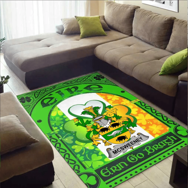 Ireland Area Rug - McSweeney Family Crest Area Rug - Irish Shamrock With Ireland Flag - Image 2