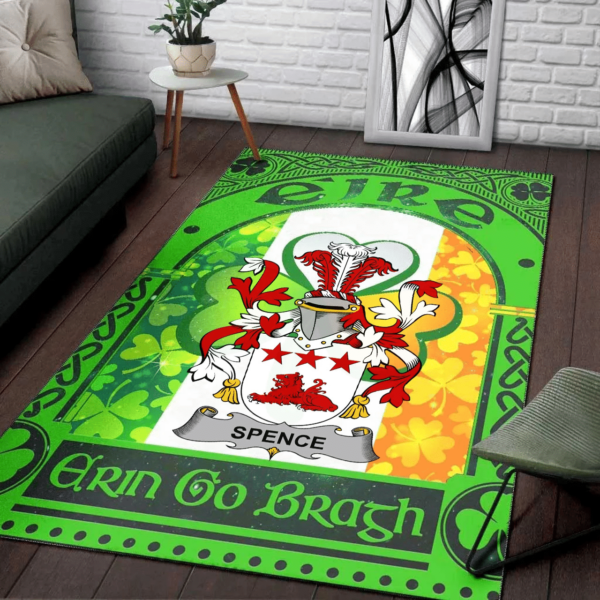 Ireland Area Rug - Spence Family Crest Area Rug - Irish Shamrock With Ireland Flag