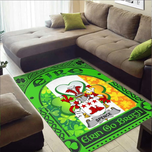 Ireland Area Rug - Spence Family Crest Area Rug - Irish Shamrock With Ireland Flag - Image 2