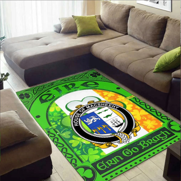 Ireland Area Rug - House of MACSHEEHY Family Crest Area Rug - Irish Shamrock With Ireland Flag - Image 2