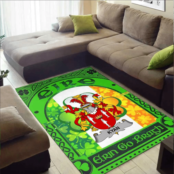 Ireland Area Rug - Kyan or O'Kyan Family Crest Area Rug - Irish Shamrock With Ireland Flag - Image 2