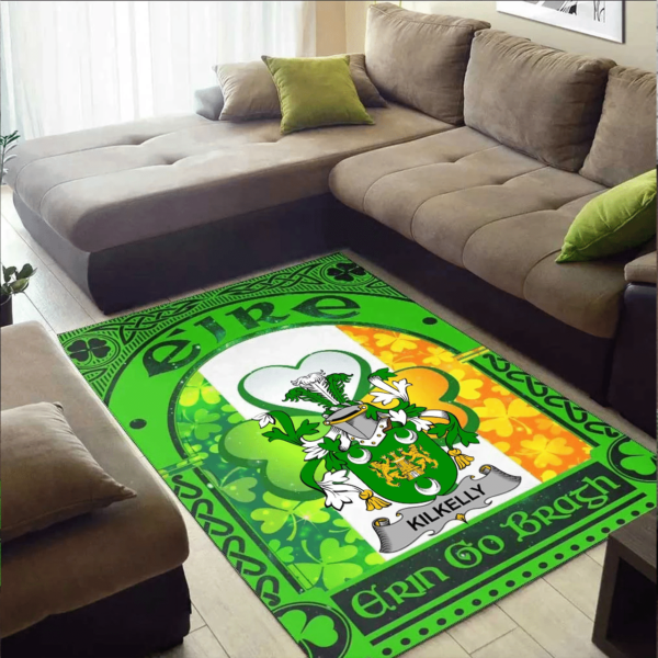 Ireland Area Rug - Kilkelly or Killikelly Family Crest Area Rug - Irish Shamrock With Ireland Flag - Image 2