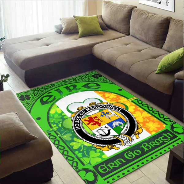 Ireland Area Rug - House of MACDONNELL (of the Glens) Family Crest Area Rug - Irish Shamrock With Ireland Flag - Image 2