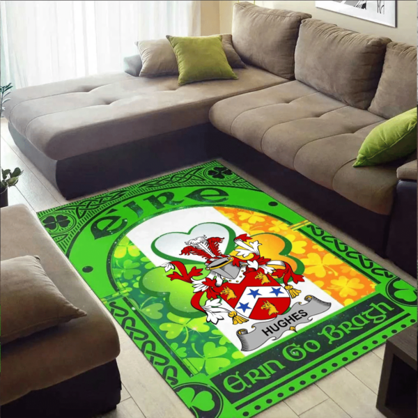 Ireland Area Rug - Hughes Family Crest Area Rug - Irish Shamrock With Ireland Flag - Image 2