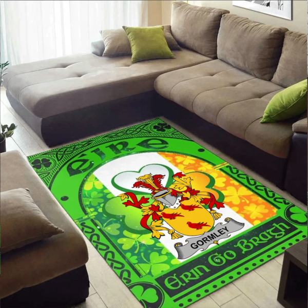 Ireland Area Rug - Gormley or O'Gormley Family Crest Area Rug - Irish Shamrock With Ireland Flag - Image 2