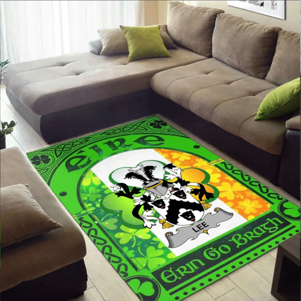 Ireland Area Rug - Lee or O'Lee Family Crest Area Rug - Irish Shamrock With Ireland Flag - Image 2