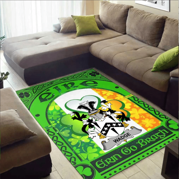 Ireland Area Rug - Wadge Family Crest Area Rug - Irish Shamrock With Ireland Flag - Image 2