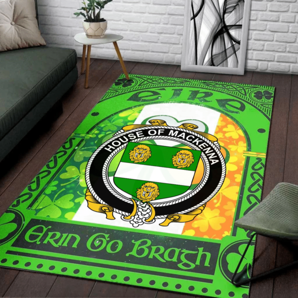 Ireland Area Rug - House of MACKENNA Family Crest Area Rug - Irish Shamrock With Ireland Flag