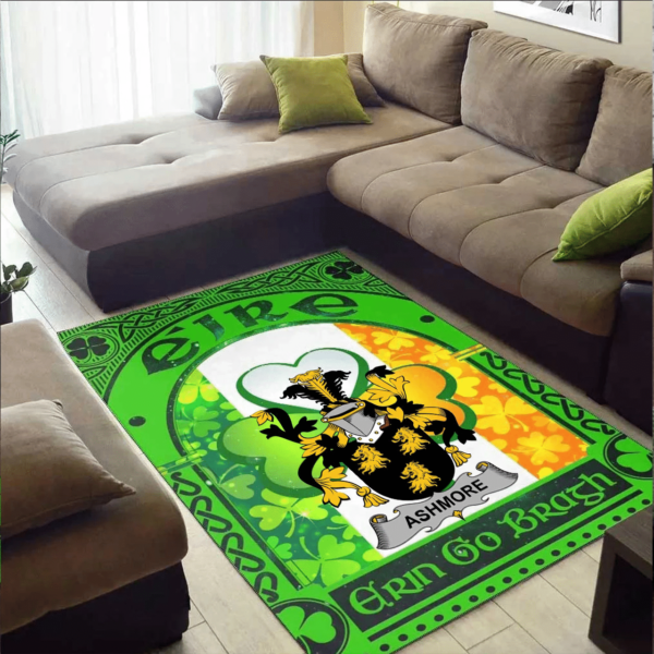 Ireland Area Rug - Ashmore Family Crest Area Rug - Irish Shamrock With Ireland Flag - Image 2