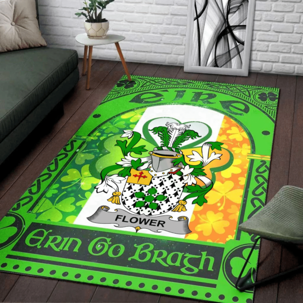 Ireland Area Rug - Flower Family Crest Area Rug - Irish Shamrock With Ireland Flag