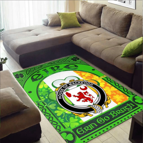 Ireland Area Rug - House of MACKEOGH Family Crest Area Rug - Irish Shamrock With Ireland Flag - Image 2