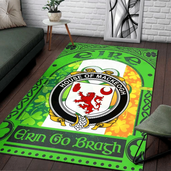 Ireland Area Rug - House of MACKEOGH Family Crest Area Rug - Irish Shamrock With Ireland Flag