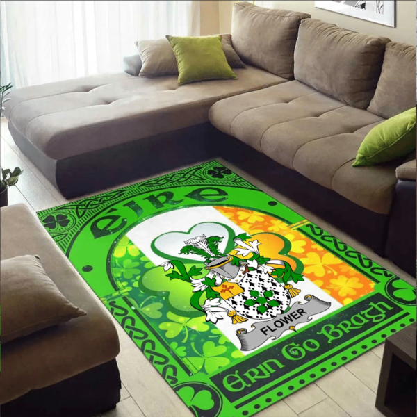 Ireland Area Rug - Flower Family Crest Area Rug - Irish Shamrock With Ireland Flag - Image 2