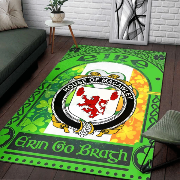 Ireland Area Rug - House of MACAWLEY Family Crest Area Rug - Irish Shamrock With Ireland Flag