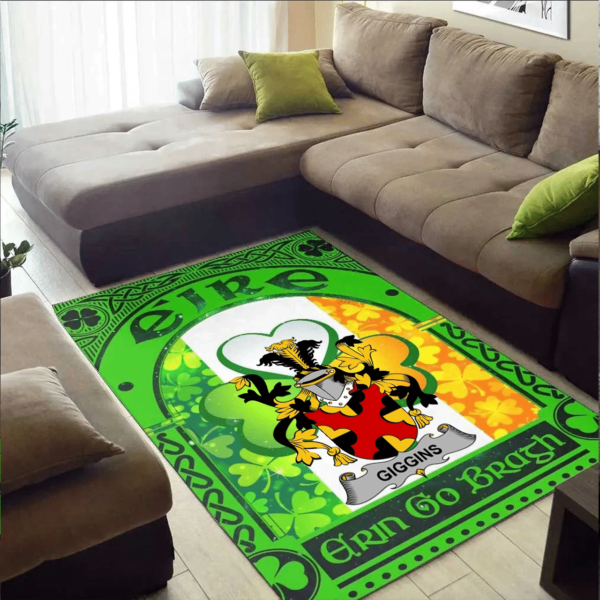 Ireland Area Rug - Giggins Family Crest Area Rug - Irish Shamrock With Ireland Flag - Image 2