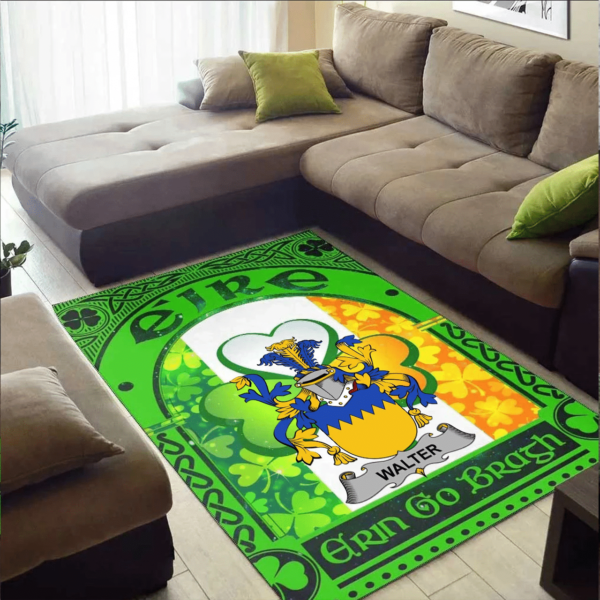 Ireland Area Rug - Walter Family Crest Area Rug - Irish Shamrock With Ireland Flag - Image 2