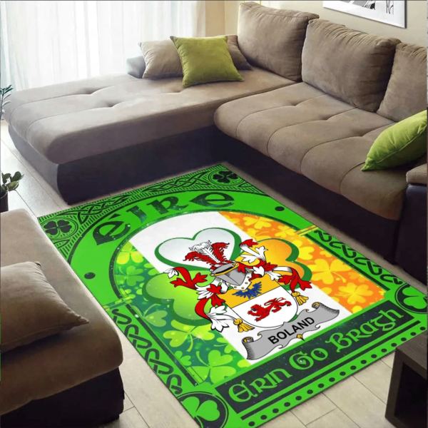 Ireland Area Rug - Boland or O'Boland Family Crest Area Rug - Irish Shamrock With Ireland Flag - Image 2