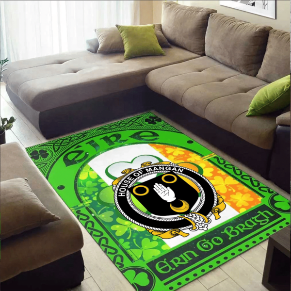 Ireland Area Rug - House of MANGAN Family Crest Area Rug - Irish Shamrock With Ireland Flag - Image 2