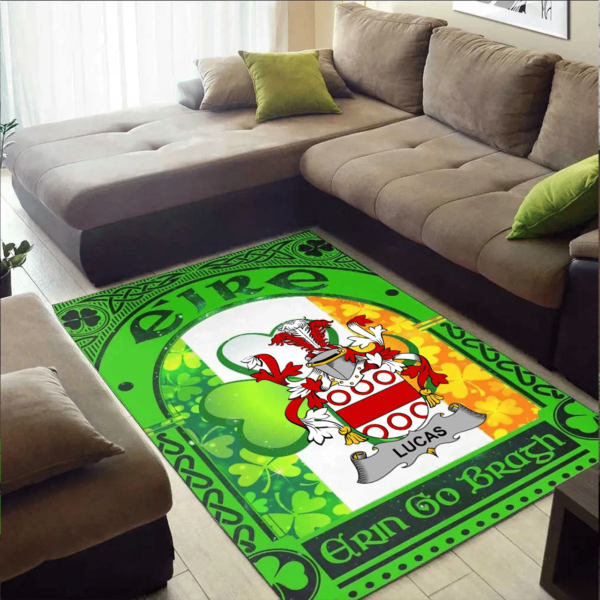 Ireland Area Rug - Lucas or Luke Family Crest Area Rug - Irish Shamrock With Ireland Flag - Image 2