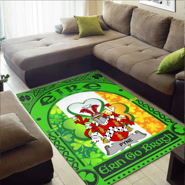 Ireland Area Rug - Pyne Family Crest Area Rug - Irish Shamrock With Ireland Flag - Image 2