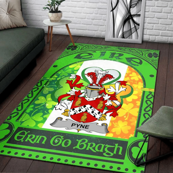 Ireland Area Rug - Pyne Family Crest Area Rug - Irish Shamrock With Ireland Flag