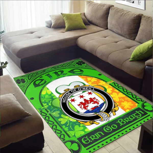 Ireland Area Rug - House of O'NEILL Family Crest Area Rug - Irish Shamrock With Ireland Flag - Image 2