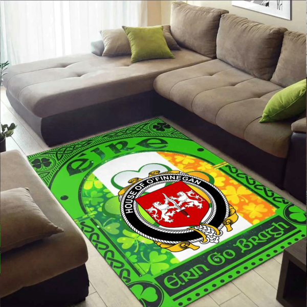 Ireland Area Rug - House of O'FINNEGAN Family Crest Area Rug - Irish Shamrock With Ireland Flag - Image 2