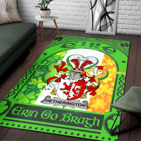 Ireland Area Rug - Hetherington Family Crest Area Rug - Irish Shamrock With Ireland Flag